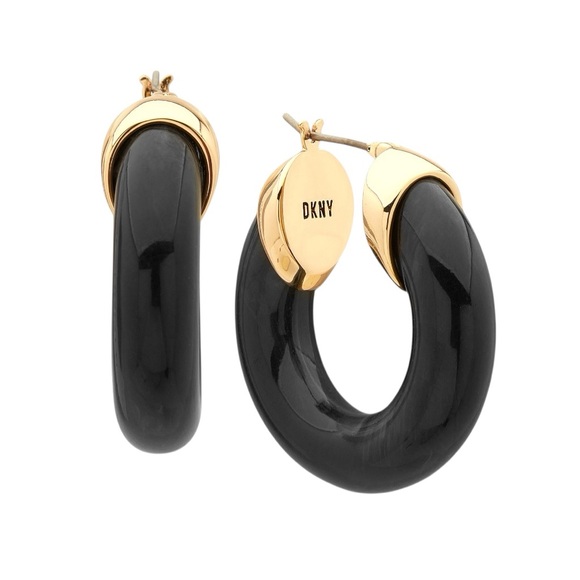DKNY Stylish Black and Gold Earrings - Picture 3 of 5